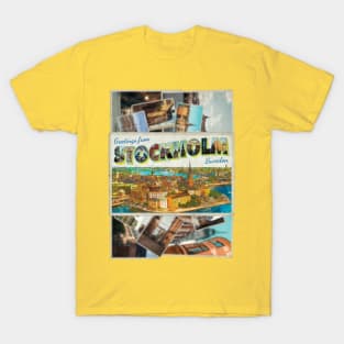 Greetings from Stockholm in Sweden Vintage style retro souvenir apparel mugs notebooks T-Shirt